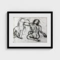 Life Study IV by Colin Galloway, a black-framed charcoal drawing print showing two nude figure studies viewed from behind.